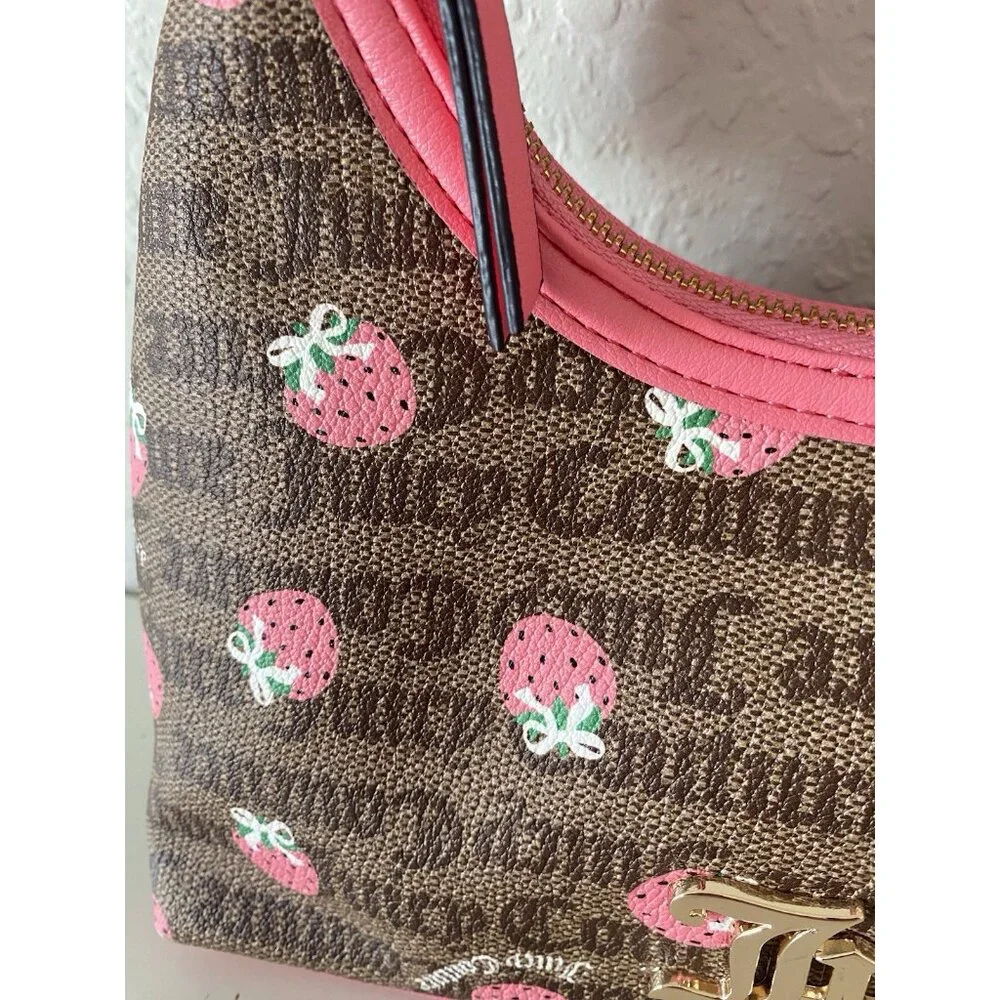 Juicy Couture Berry Sweet Hobo Bag Chestnut Chino‎ W/Strawberry Charm NEW